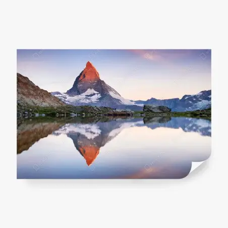 Wall mural Matterhorn sunrise reflection over alpine lake • Wallissimo®