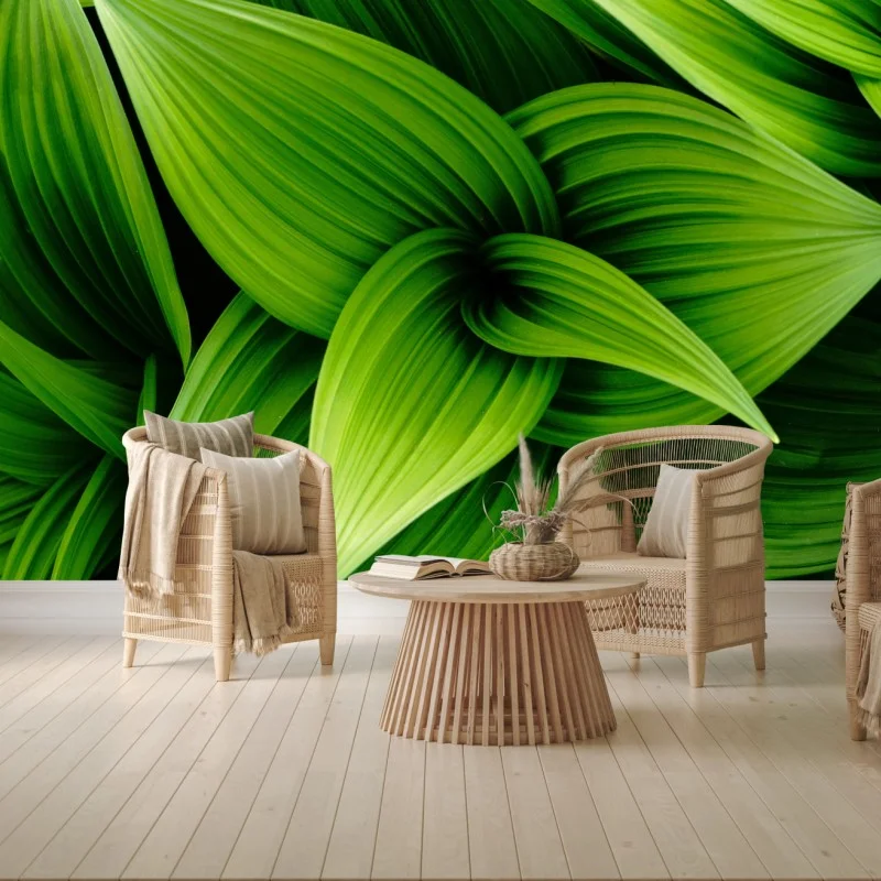 Wall mural lush green leaves pattern