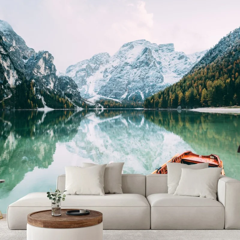 Wall mural tranquil reflections at Pragser Wildsee