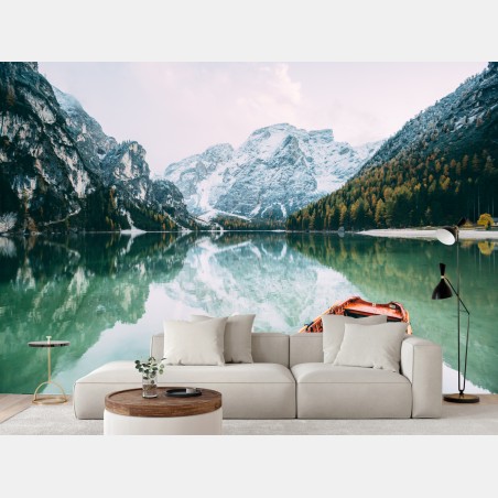 Wall mural tranquil reflections at Pragser Wildsee • Wallissimo®
