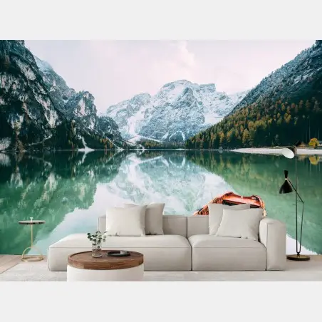 Wall mural tranquil reflections at Pragser Wildsee • Wallissimo®