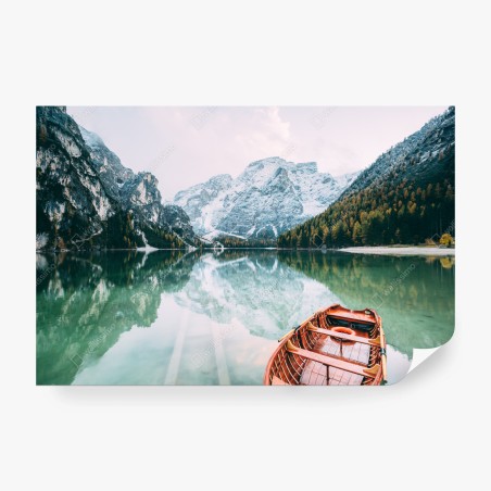 Wall mural tranquil reflections at Pragser Wildsee • Wallissimo®