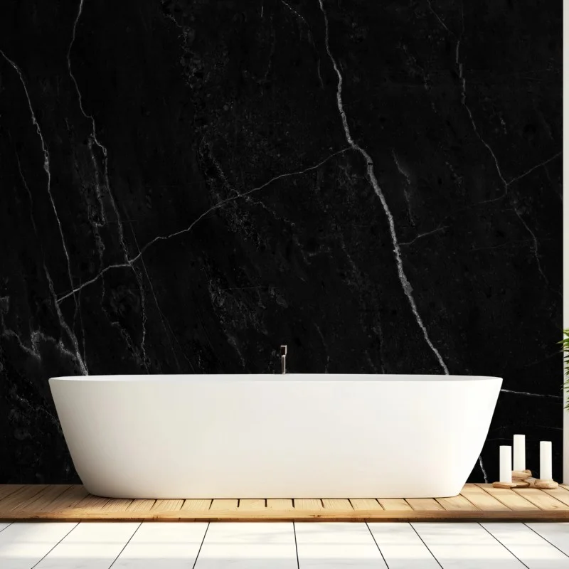 Wall mural black marble with white veins