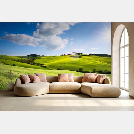 Wall mural Tuscany rolling hills at sunset • Wallissimo®