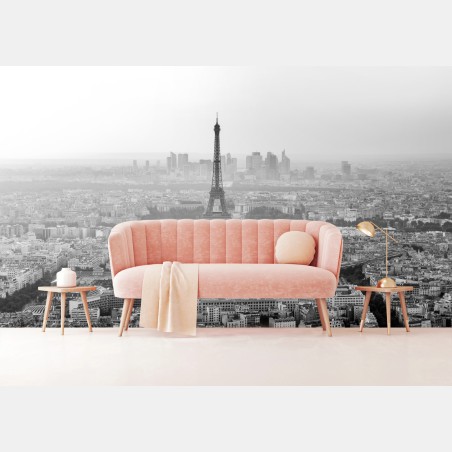 Wall mural elegant Eiffel Tower aerial skyline in grayscale • Wallissimo®