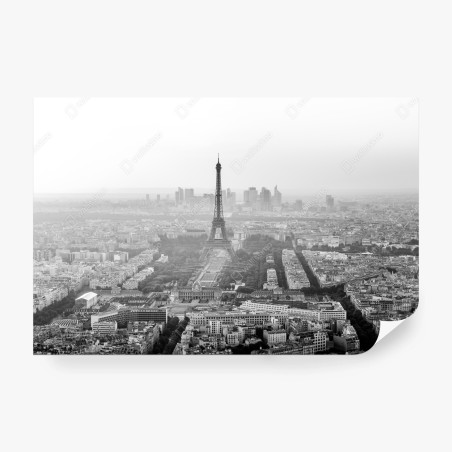Wall mural elegant Eiffel Tower aerial skyline in grayscale • Wallissimo®