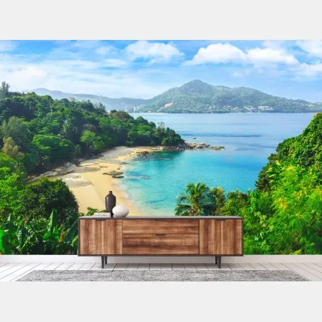 Wall mural tropical turquoise cove with palm trees • Wallissimo®