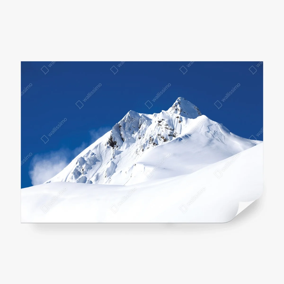 Wall mural snow-covered alpine peak under deep blue sky ⁕ Wallissimo®