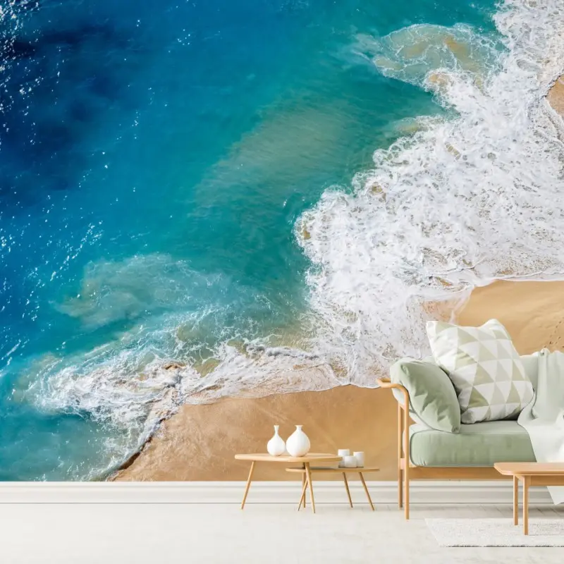 Wall mural aerial turquoise beach shoreline