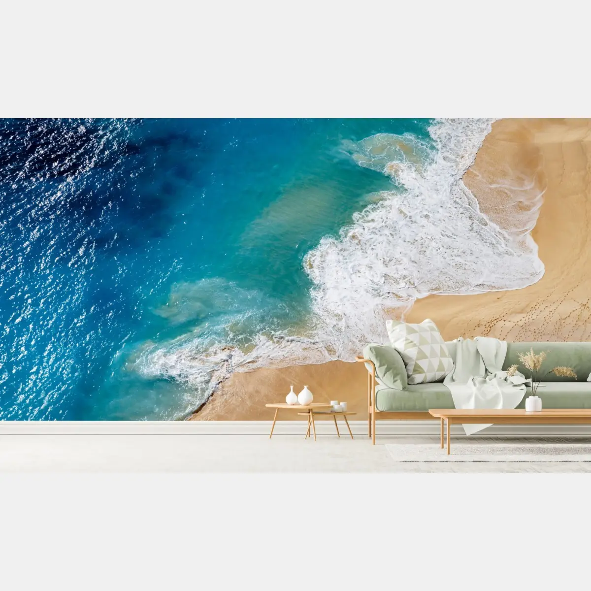Wall mural aerial turquoise beach shoreline • Wallissimo®