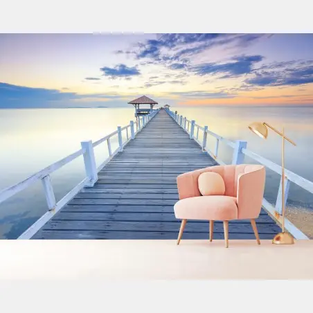 Wall mural tranquil wooden pier at sunset • Wallissimo®