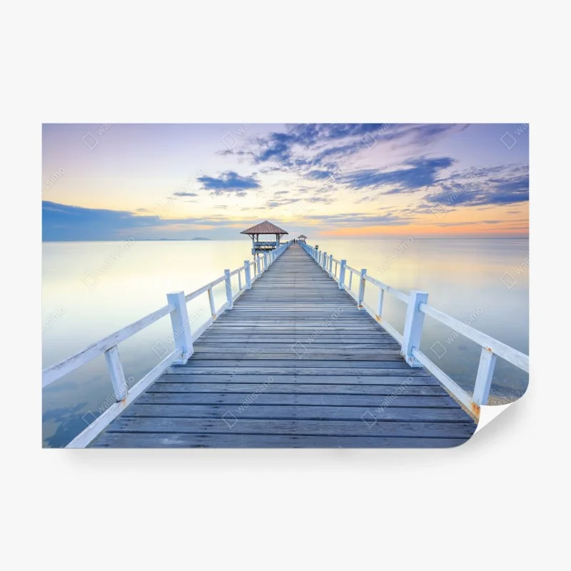 Wall mural tranquil wooden pier at sunset