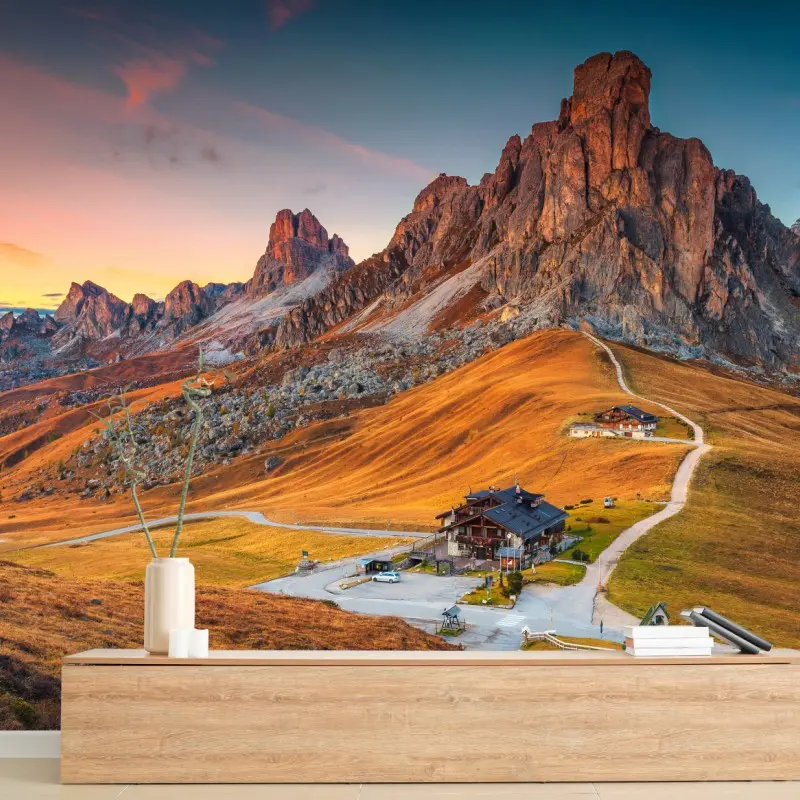 Wall mural sunset over Passo Giau, Dolomites