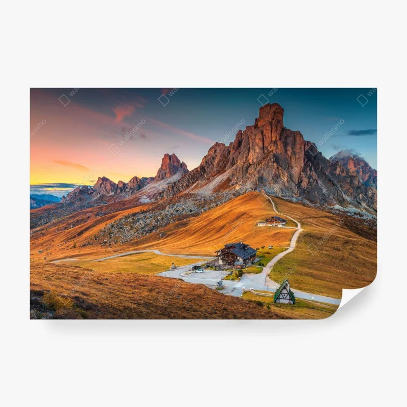 Wall mural sunset over Passo Giau, Dolomites