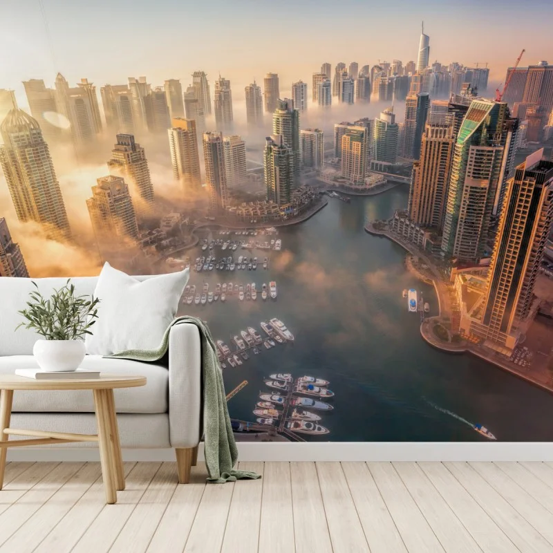 Wall mural Dubai marina sunset skyline