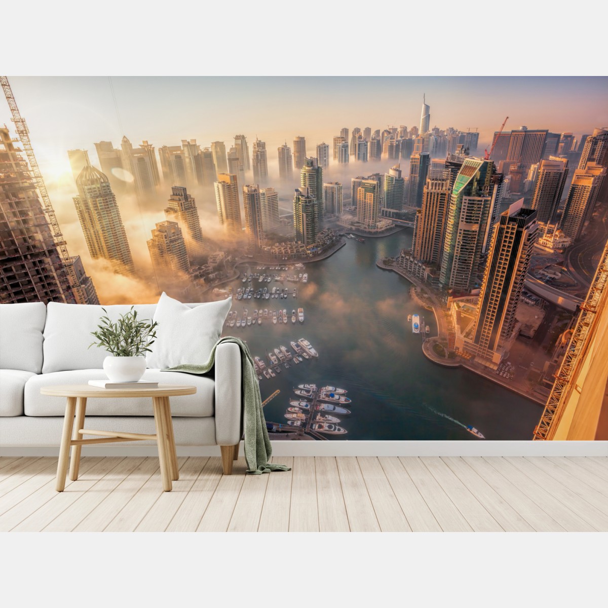 Wall mural Dubai marina sunset skyline • Wallissimo®