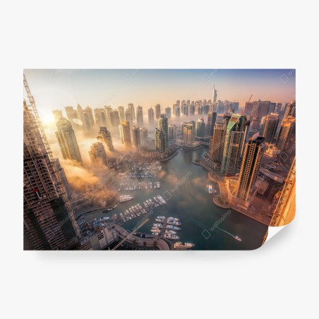 Wall mural Dubai marina sunset skyline • Wallissimo®