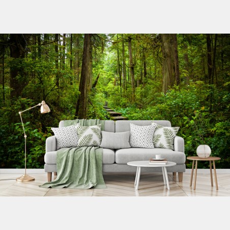Wall mural serene forest boardwalk path • Wallissimo®