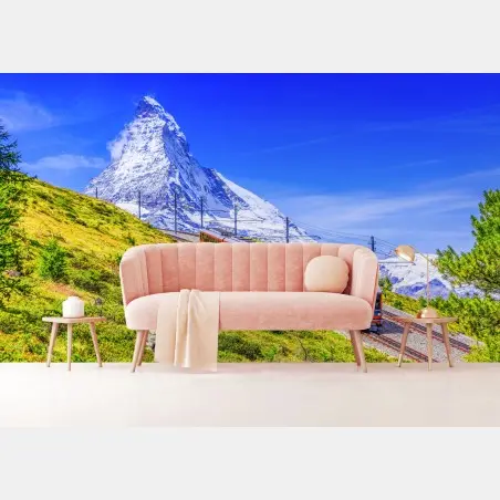 Wall mural Gornergrat train beneath Matterhorn • Wallissimo®