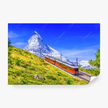 Wall mural Gornergrat train beneath Matterhorn • Wallissimo®