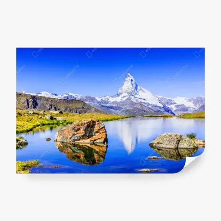 Wall mural Matterhorn reflection at Stellisee, Zermatt • Wallissimo®