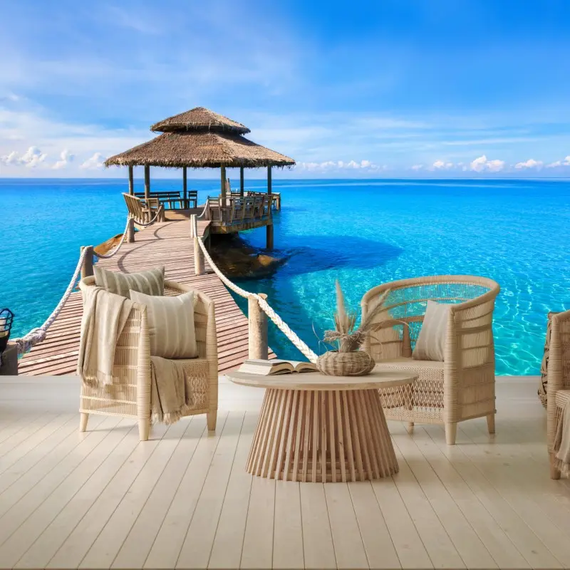 Wall mural tropical pier over turquoise sea