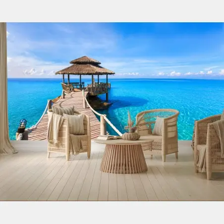 Wall mural tropical pier over turquoise sea • Wallissimo®