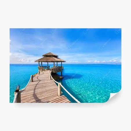 Wall mural tropical pier over turquoise sea • Wallissimo®