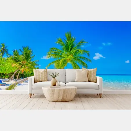 Wall mural beach paradise in Maldives • Wallissimo®