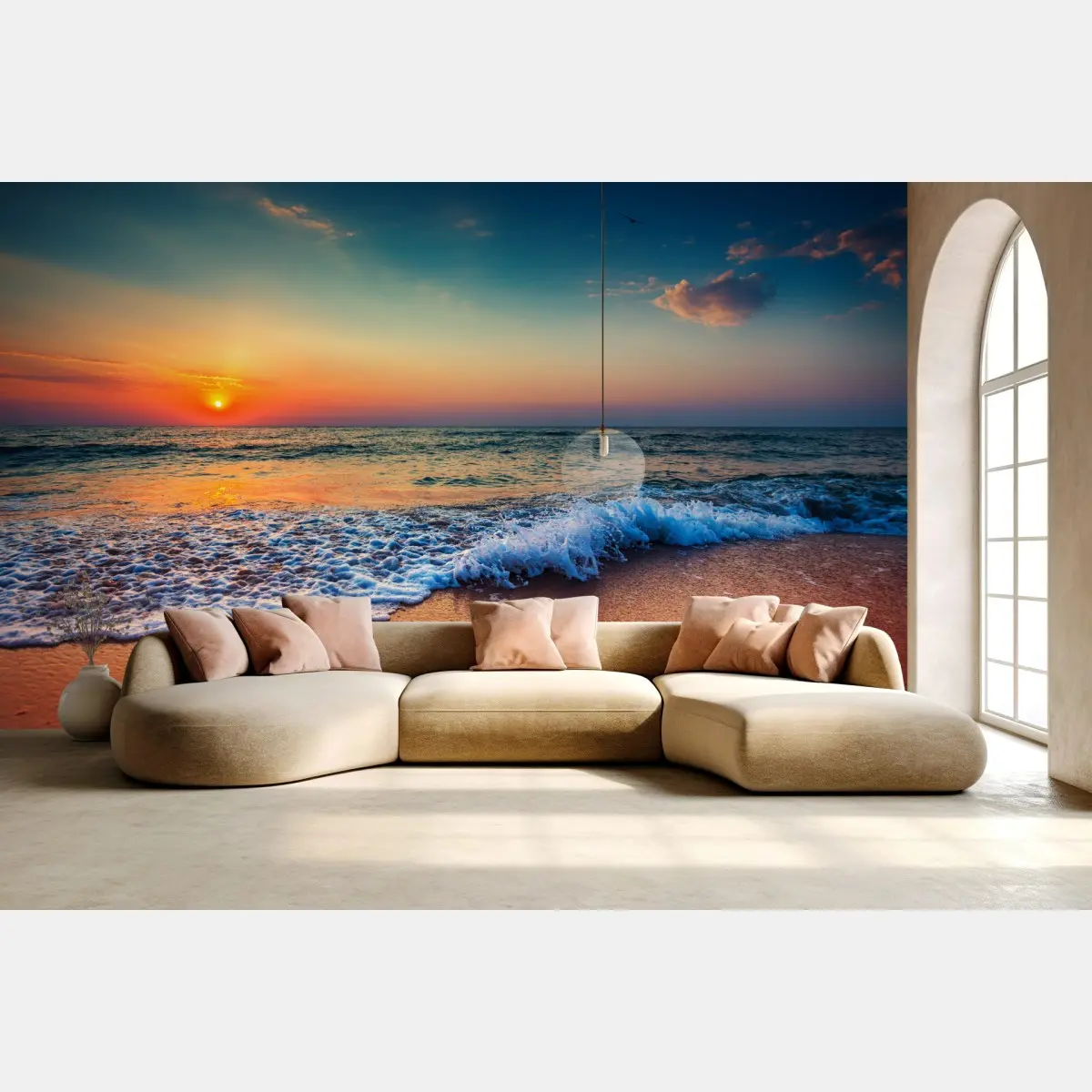 Wall mural golden sunrise over the tranquil sea • Wallissimo®
