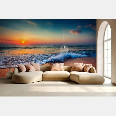 Wall mural golden sunrise over the tranquil sea • Wallissimo®