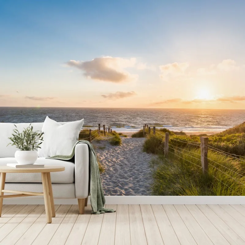 Wall mural sunlit beach path to the ocean ⁕ Wallissimo®