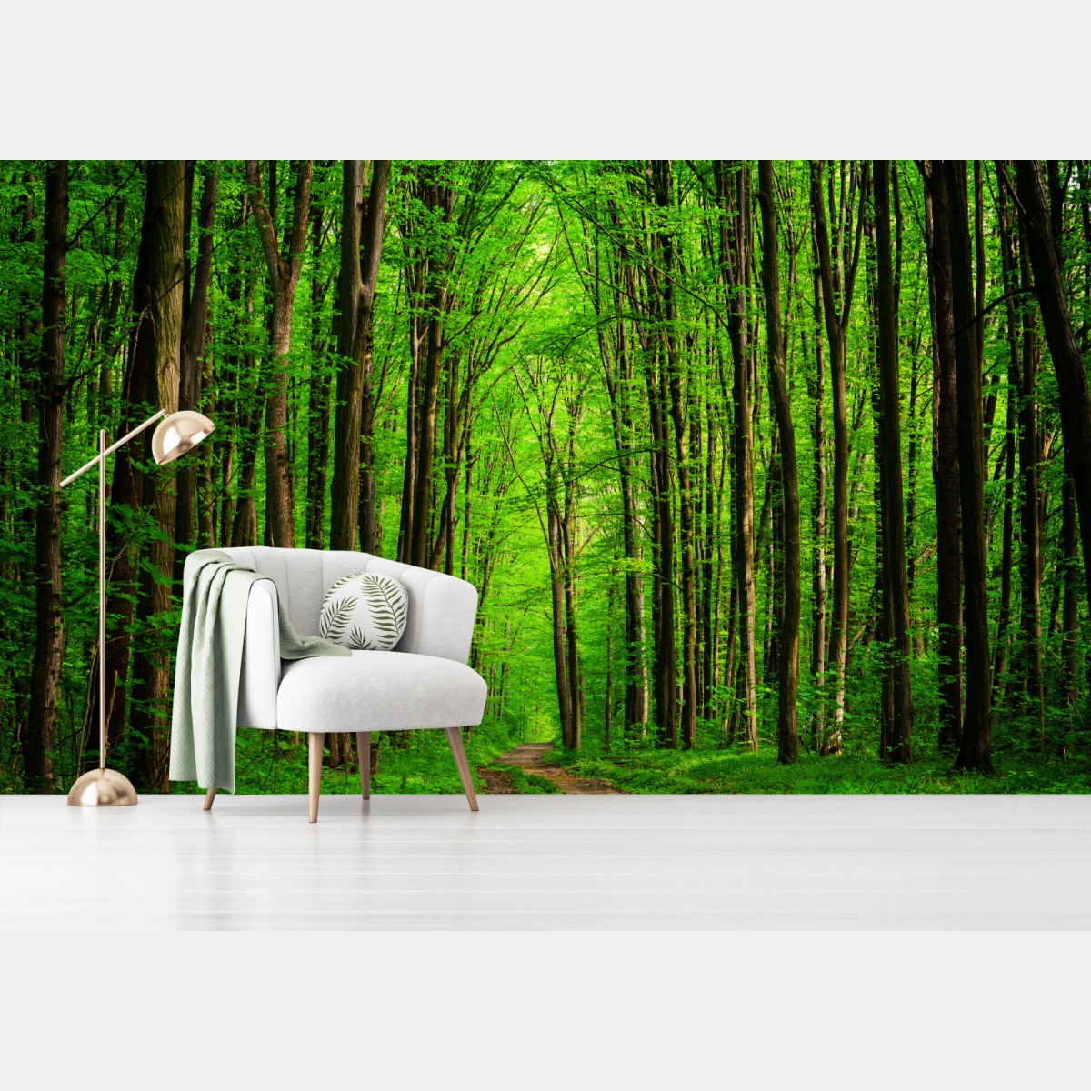 Wall mural lush green forest pathway • Wallissimo®