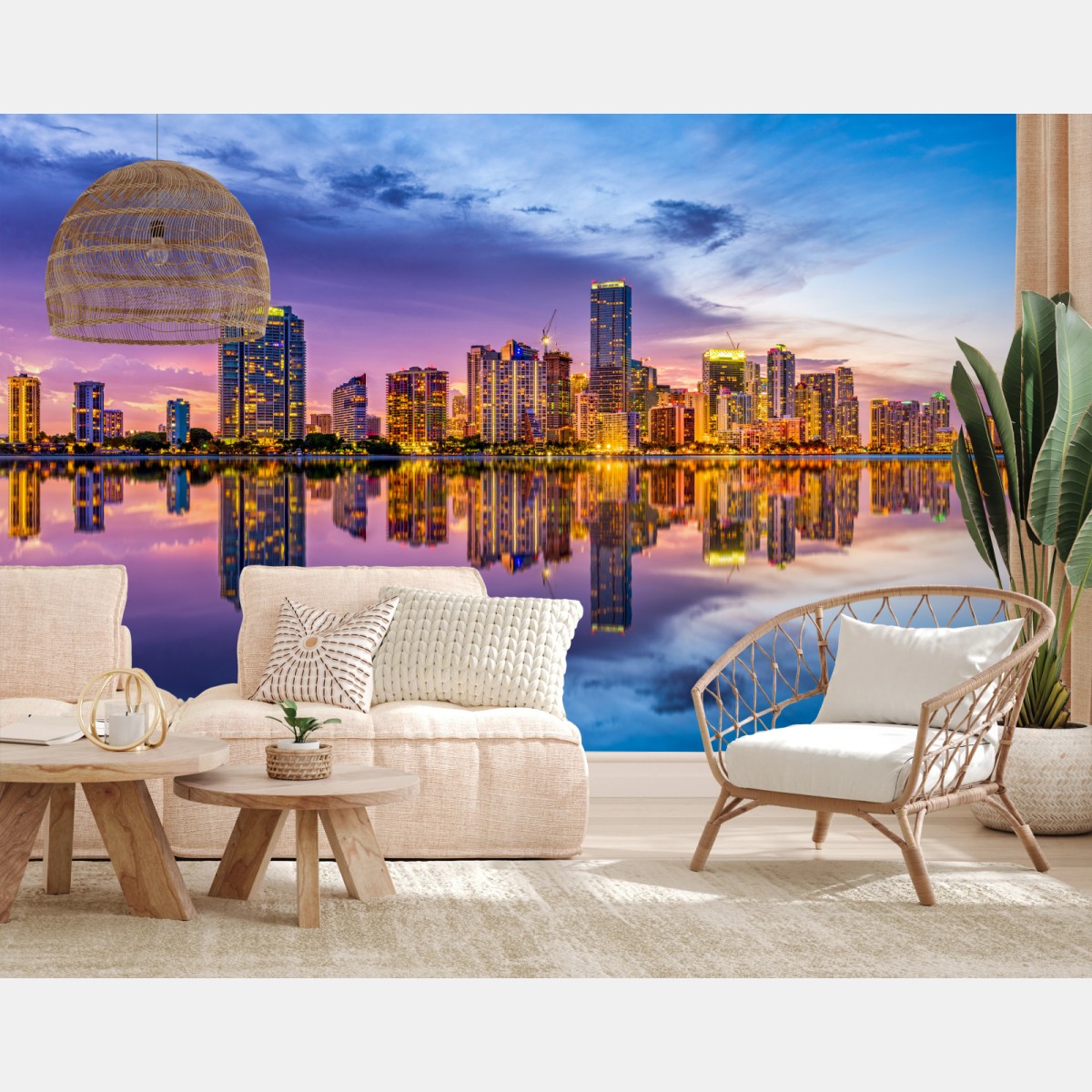 Wall mural Miami skyline reflected on Biscayne Bay • Wallissimo®