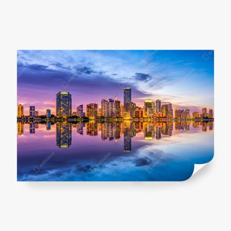 Wall mural Miami skyline reflected on Biscayne Bay • Wallissimo®