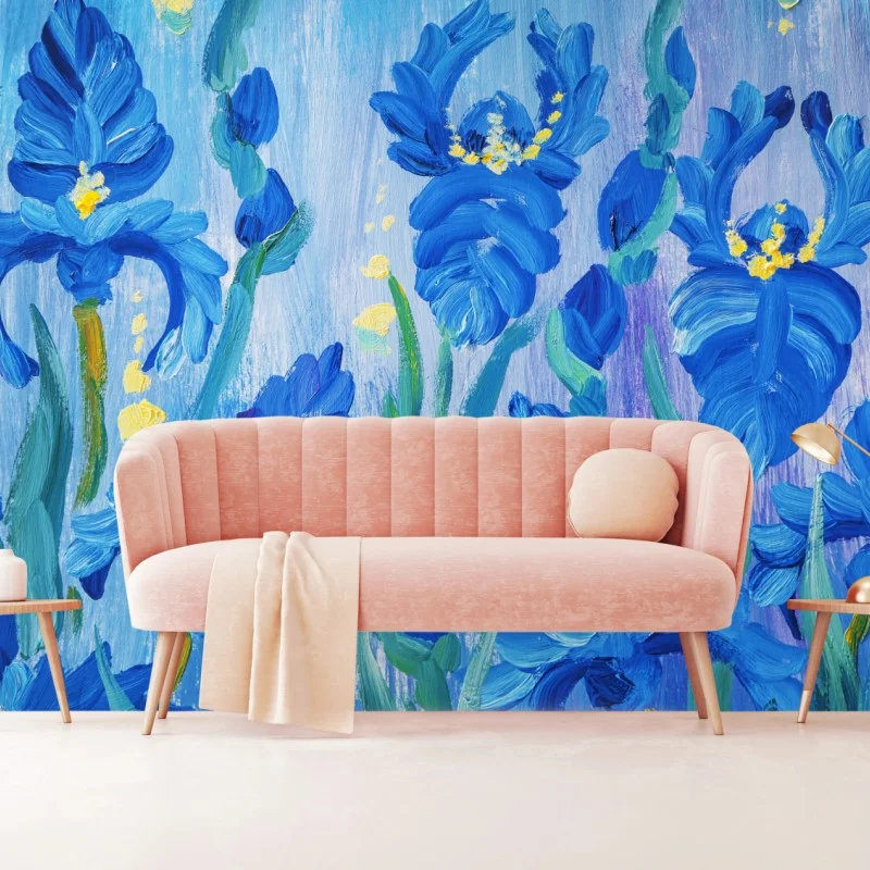 Wall mural vibrant blue iris bouquet