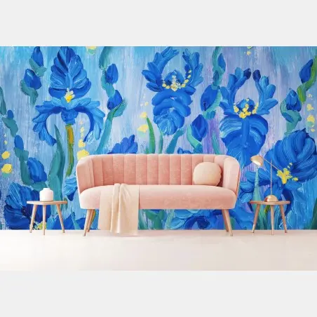 Wall mural vibrant blue iris bouquet • Wallissimo®