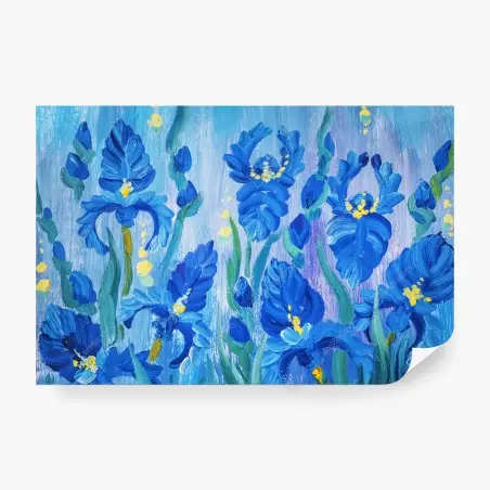 Wall mural vibrant blue iris bouquet • Wallissimo®