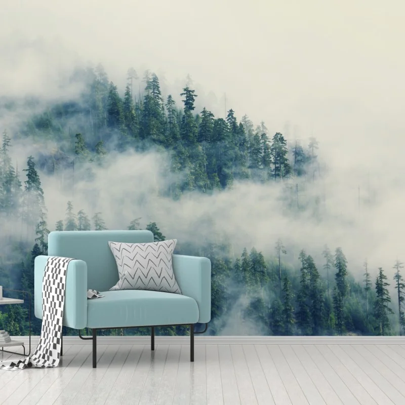 Wall mural misty evergreen forest