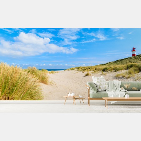 Wall mural serene Sylt dunes with lighthouse • Wallissimo®