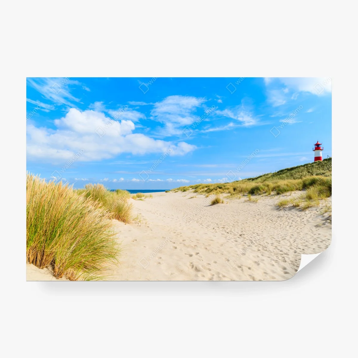 Wall mural serene Sylt dunes with lighthouse • Wallissimo®