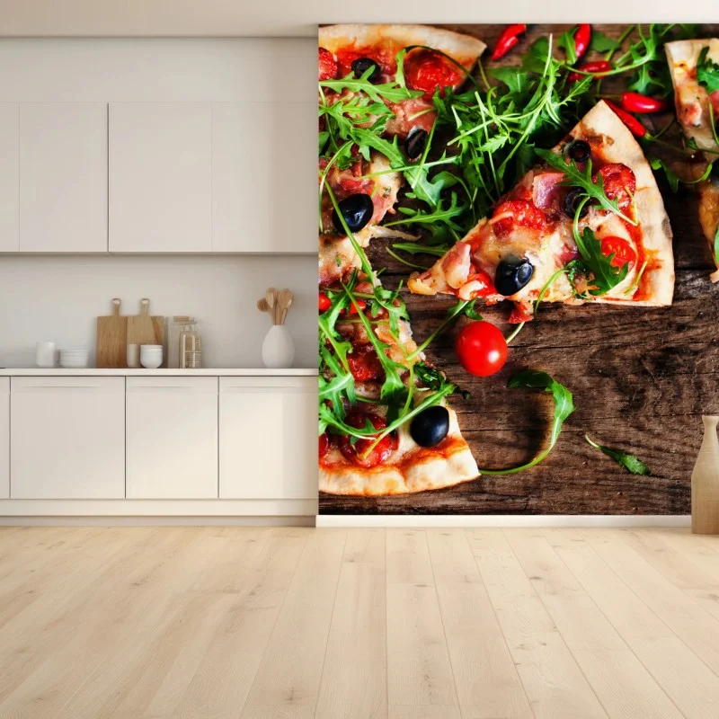 Wall mural hot pepperoni pizza close-up