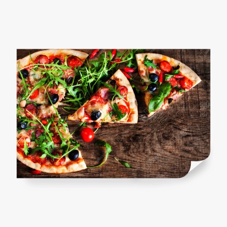 Wall mural hot pepperoni pizza close-up • Wallissimo®