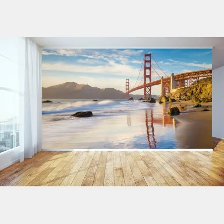 Wall mural Golden Gate Bridge at sunset • Wallissimo®
