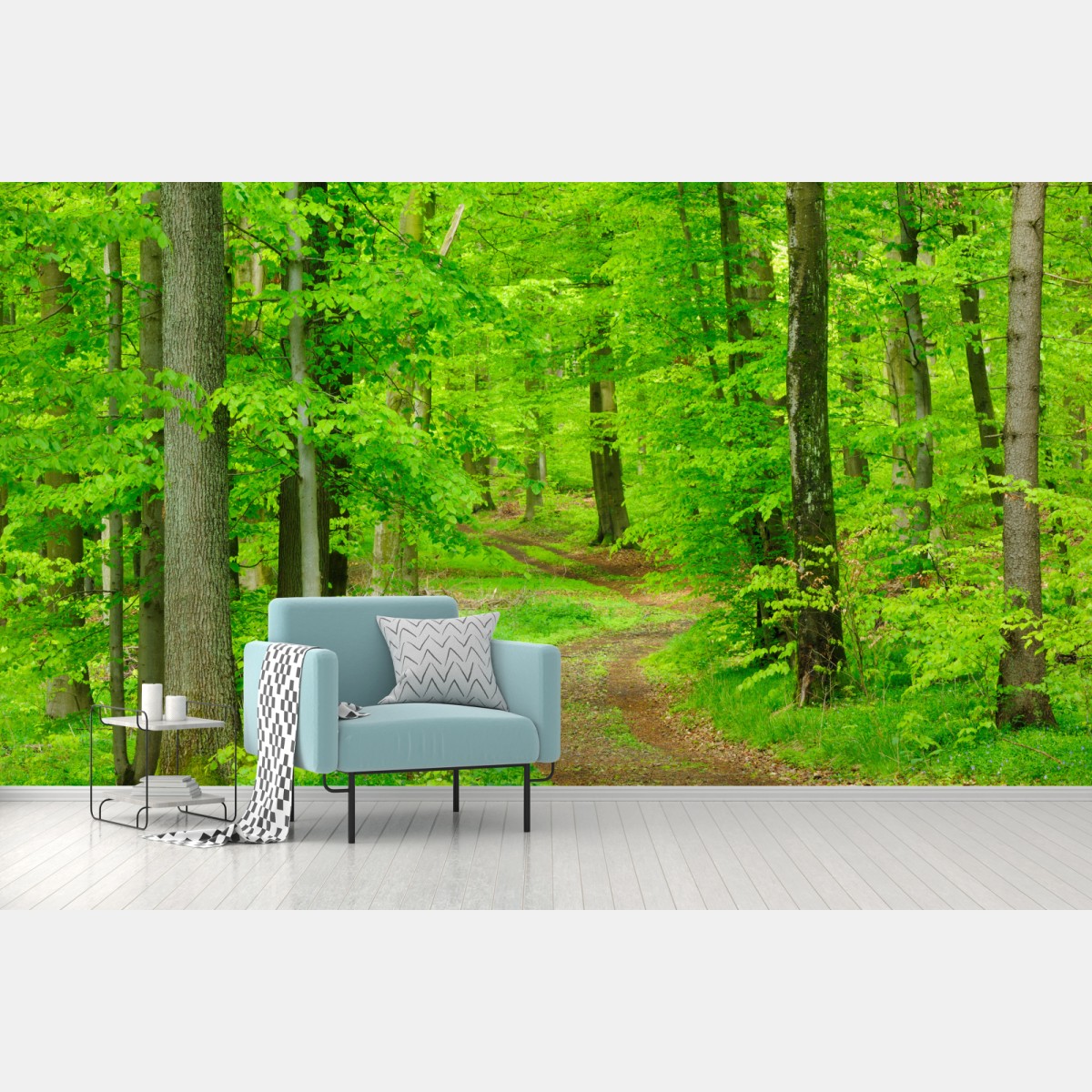 Wall mural serene forest path in spring • Wallissimo®