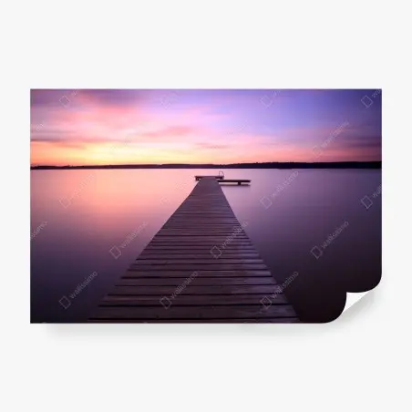 Wall mural tranquil pastel sunset over lake pier • Wallissimo®