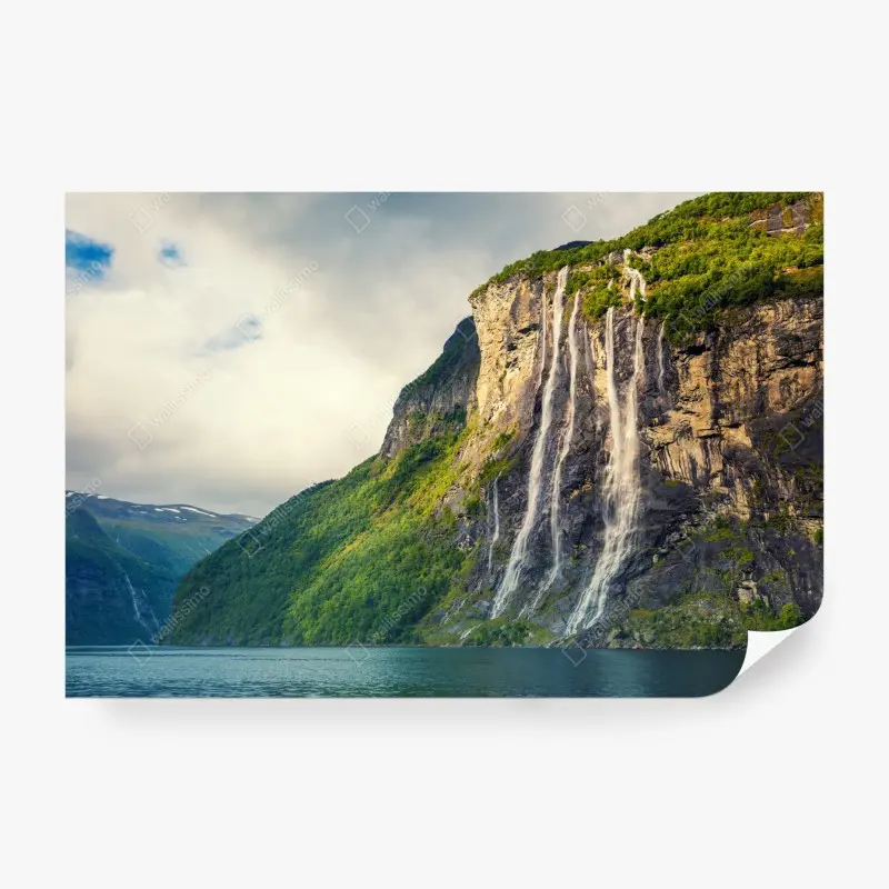 Wall mural waterfalls cascading down fjord cliffs