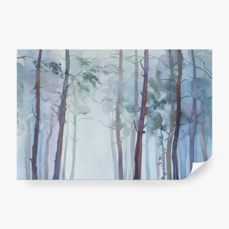 Wall mural misty watercolor forest landscape • Wallissimo®
