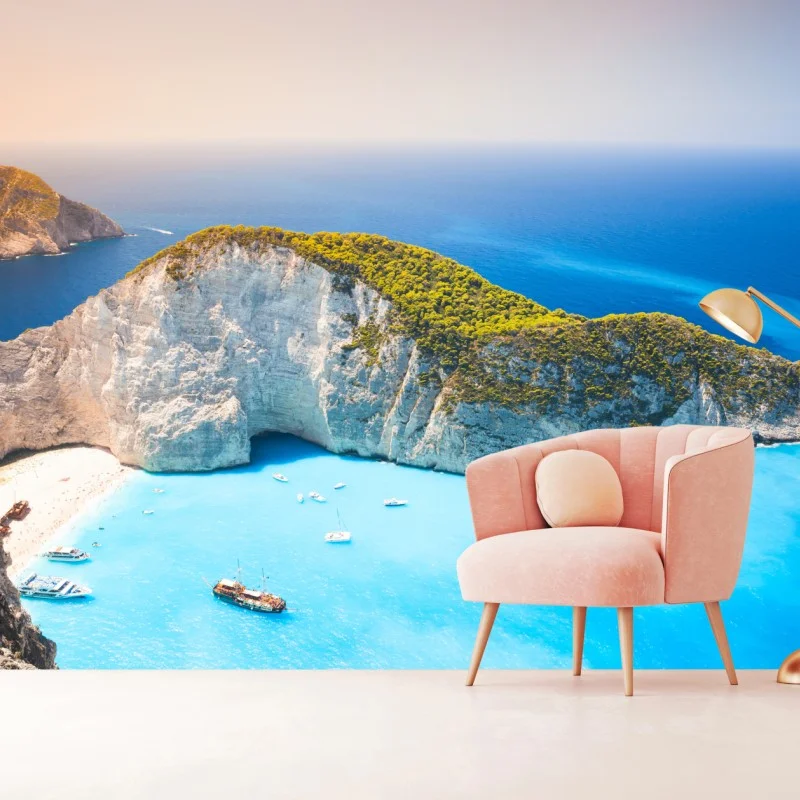 Wall mural turquoise cove at Navagio Beach, Zakynthos