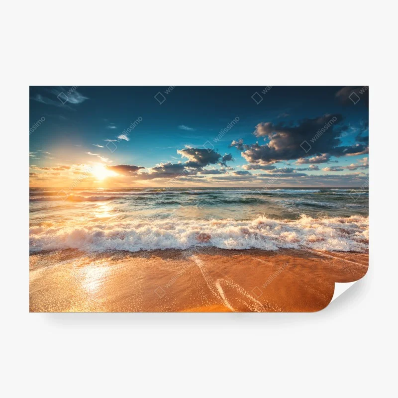 Wall mural golden sunrise over the ocean shore